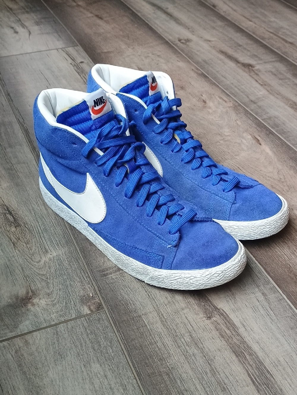 Nike Blue Suede High-Top Sneakers with White Swoosh